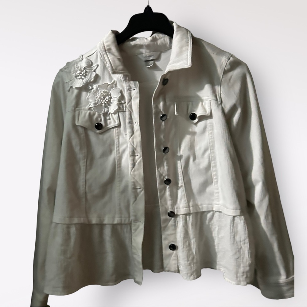 CJ Banks Flower Embroidered Jacket With Flowy Bottom